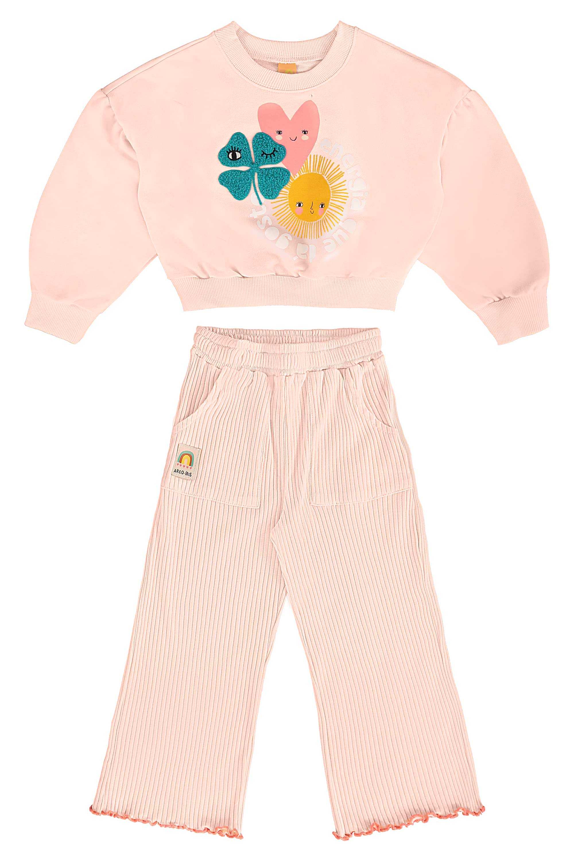 Conjunto Energia Boa Infantil Feminino com Blusão e Calça (Rosa) Três e Já - Imagem 2
